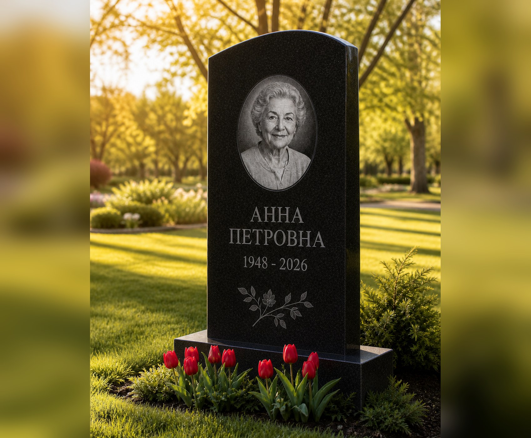 Памятник из чёрного гранита с гравировкой