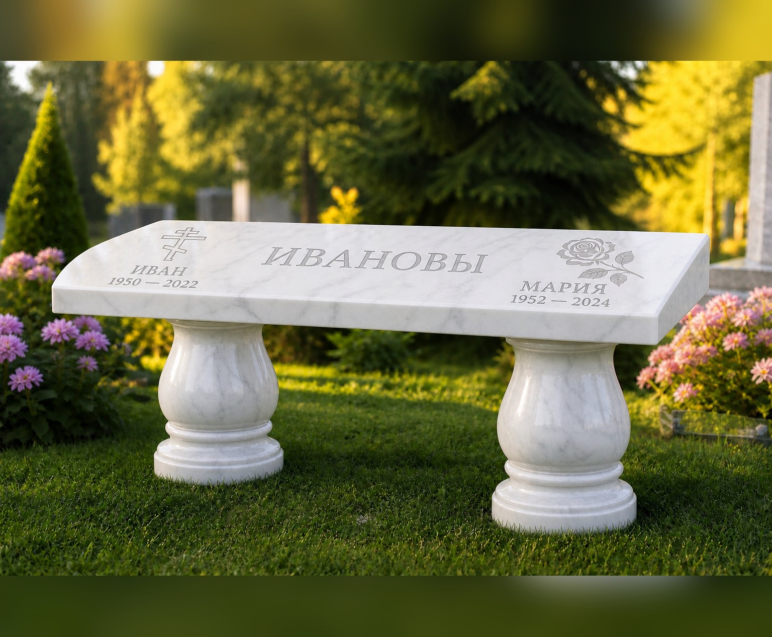 Скамейка без спинки в белом мраморе
