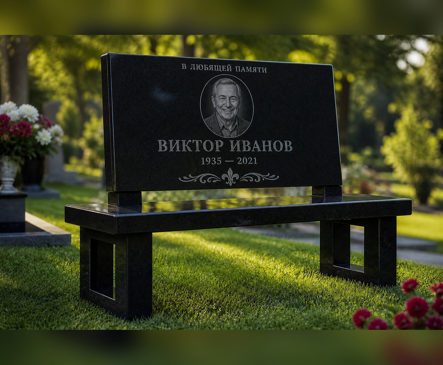 Скамейка со спинкой чёрный гранит